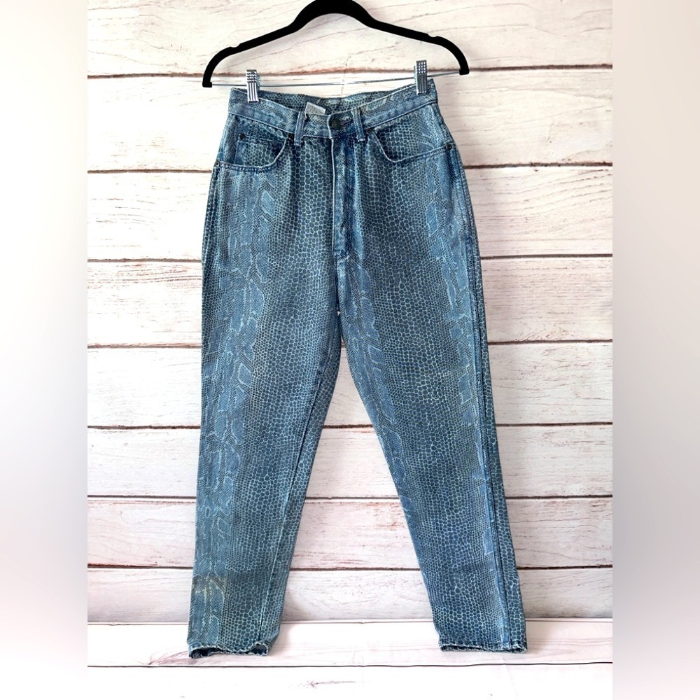 Vintage 80s High Waisted Snake Print Jeans – Juniors Size 11 (See Measurements)